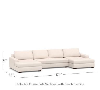 Big Sur Square Arm Upholstered U-Double Chaise Sofa Sectional with Bench Cushion, Down Blend Wrapped Cushions, Chenille Basketweave Taupe - Image 4