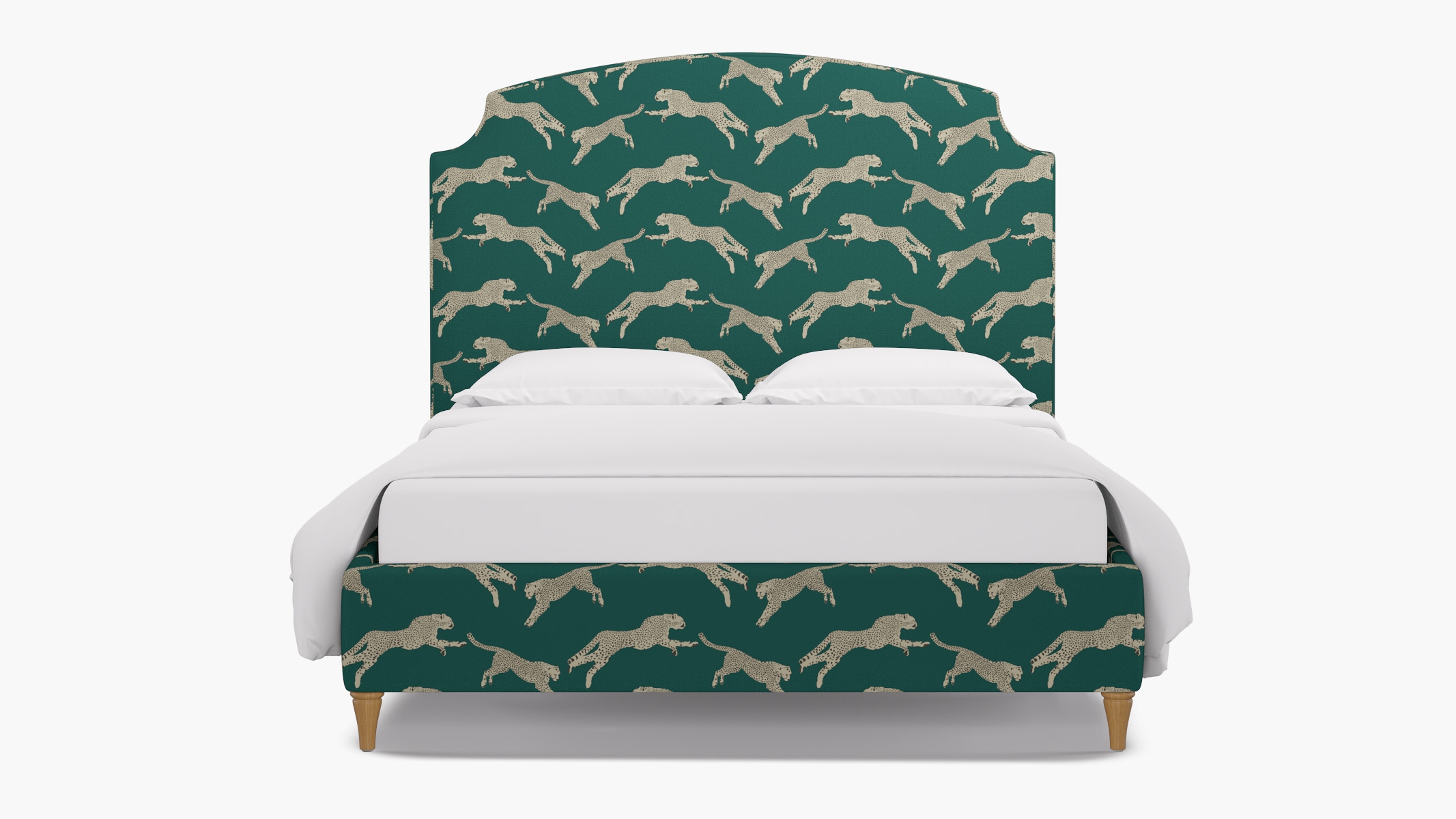 Cove Bed, Polo Green Cheetah, Natural Decorative Tapered Leg, Twin - Image 0