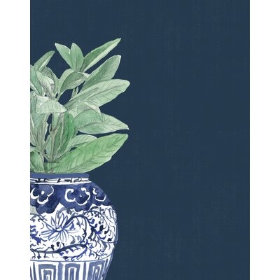 Watercolor Fern In Blue Patterned Vase - Print - Image 0