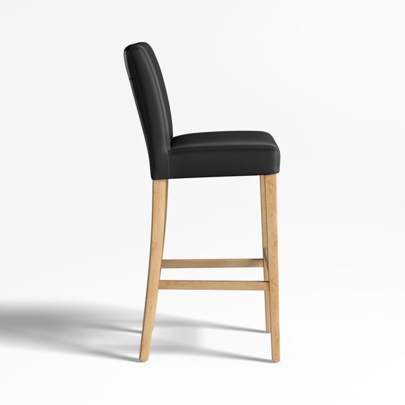 Lowe Onyx Leather Bar Stool with Natural Wood Legs - Image 1