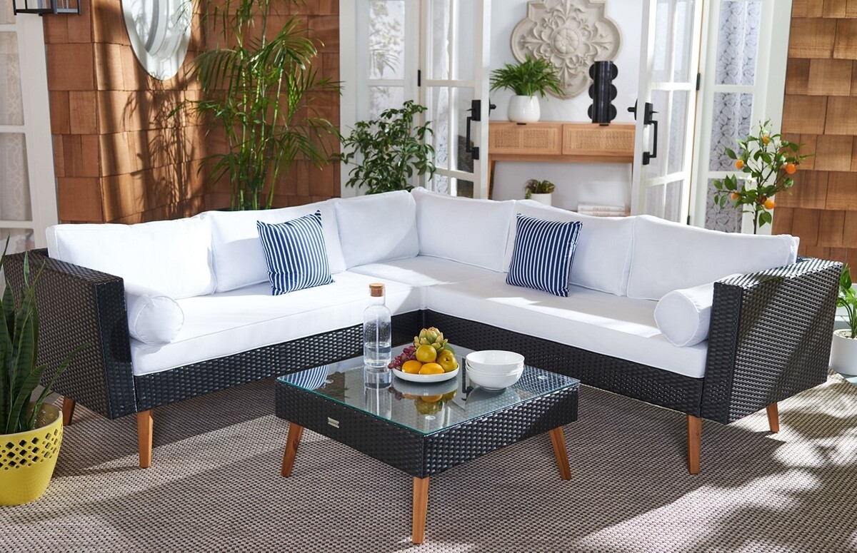 Analon Outdoor Sectional - Black/White - Safavieh - Image 1