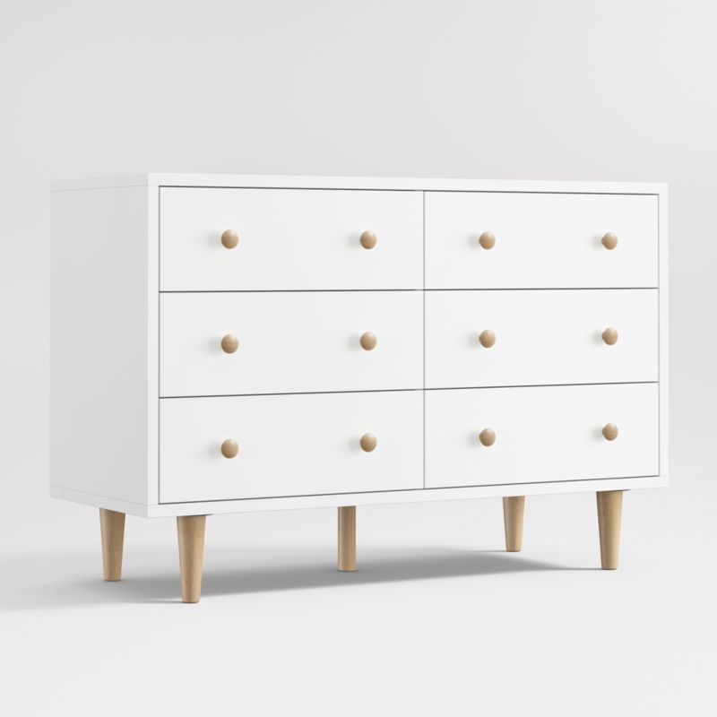 Finn 51" White Wood Wide 6-Drawer Kids Dresser - Image 1