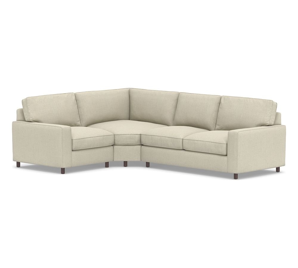 PB Comfort Square Arm Upholstered Right Arm 3-Piece Wedge Sectional, Box Edge Down Blend Wrapped Cushions, Chenille Basketweave Oatmeal - Image 0