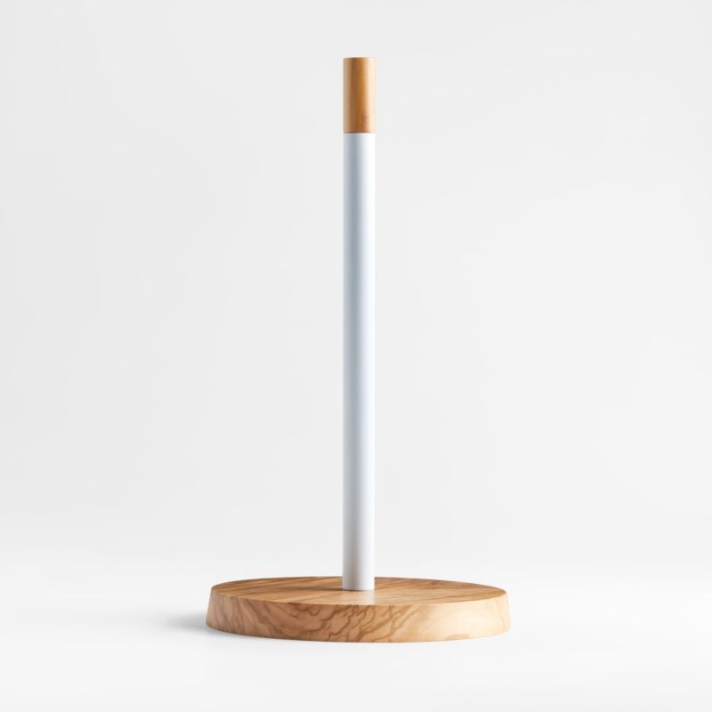 Olivewood and Matte White Paper Towel Holder - Image 1