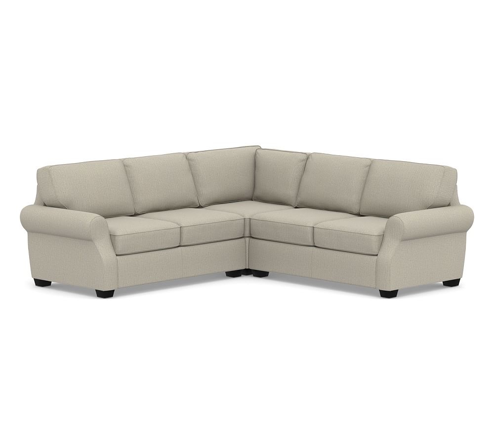 SoMa Fremont Roll Arm Upholstered 3-Piece L-Shaped Corner Sectional, Polyester Wrapped Cushions, Chenille Basketweave Pebble - Image 0