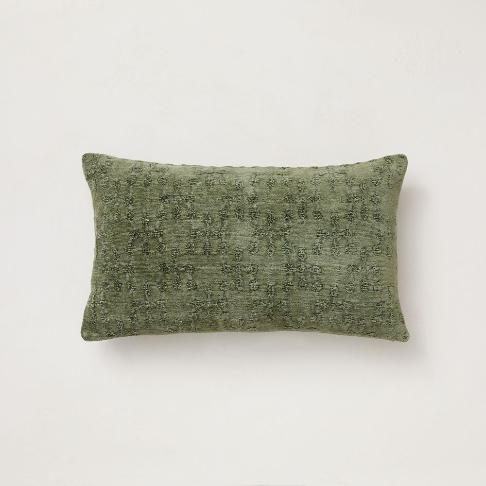 Chenille Jacquard Pillow Cover, Emerald, 12"x21" - Image 0