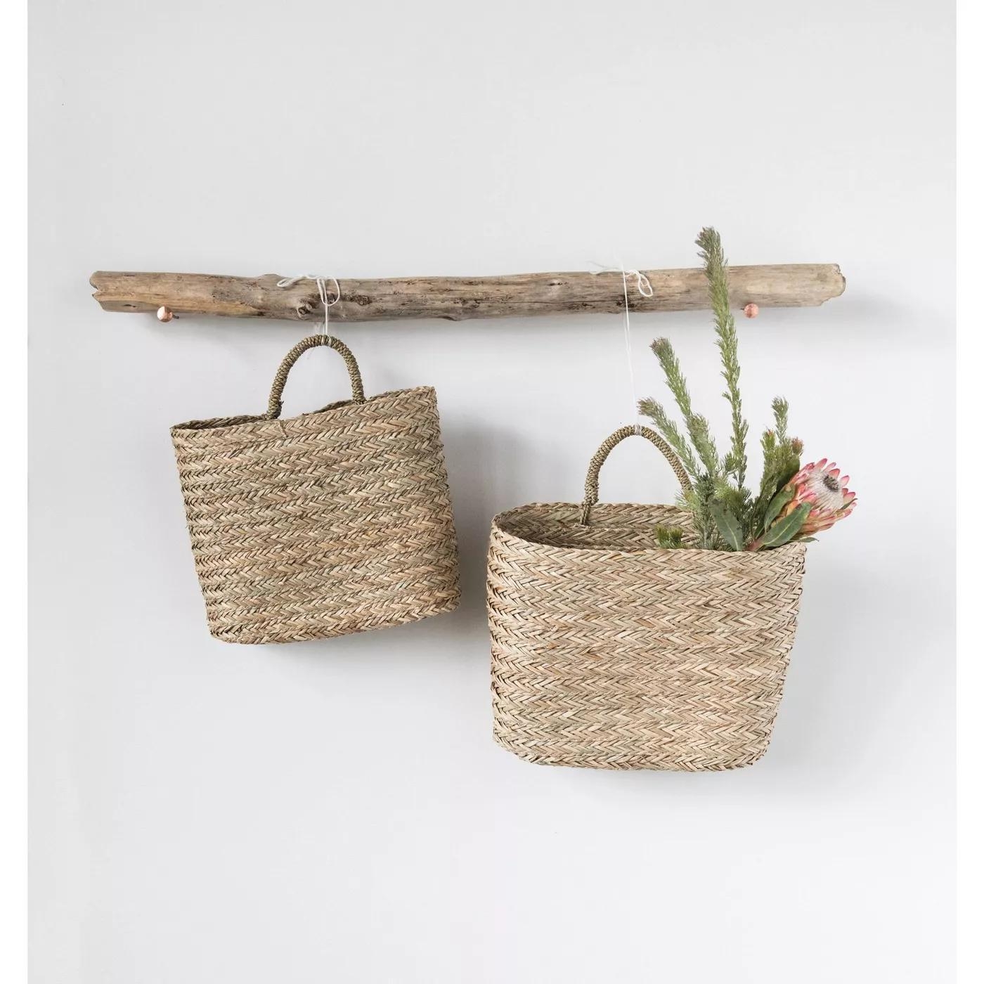 Handwoven Beige Seagrass Wall Baskets (Set of 2 Sizes) - Image 5