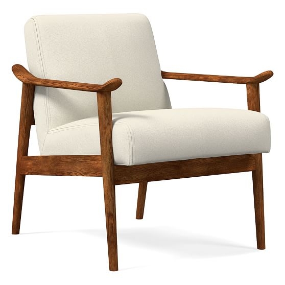 Midcentury Show Wood Chair, Poly, Luxe Boucle, Stone White, Pecan - Image 0