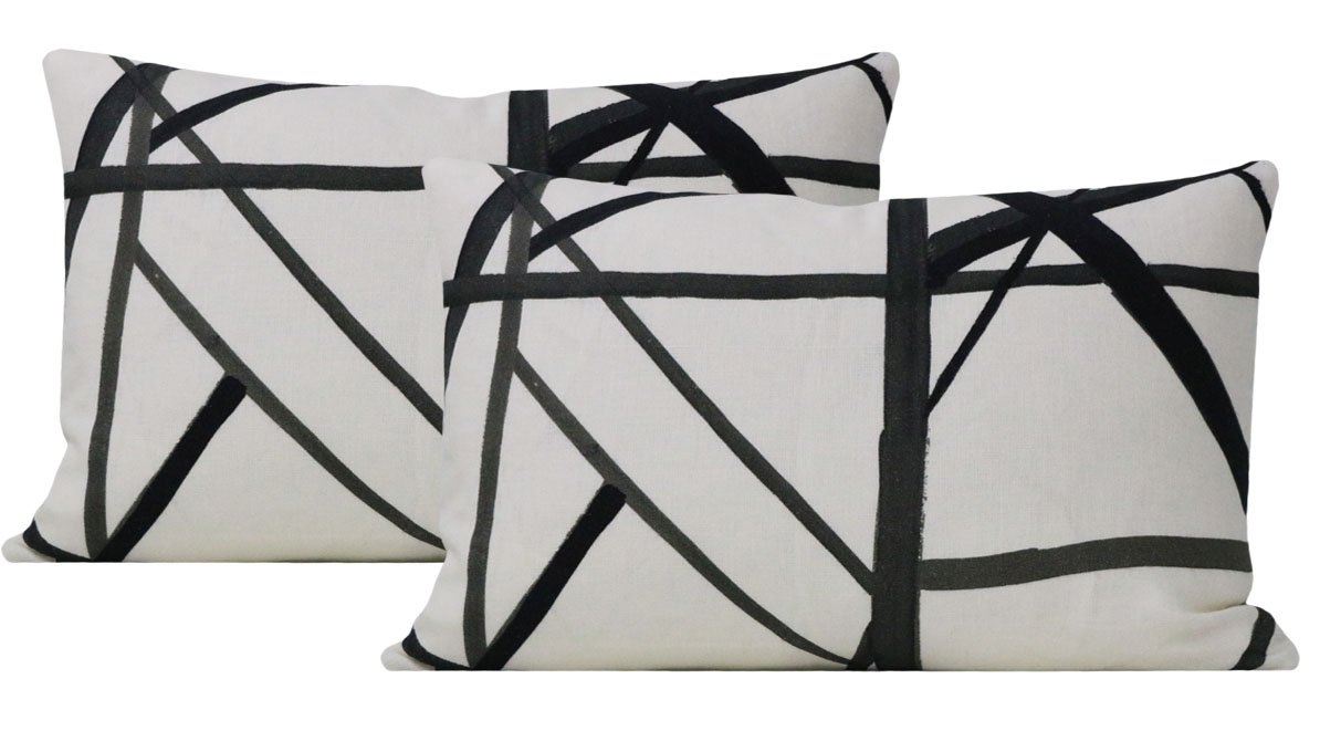 LIMITED SET :: Pair of 12" X 18" Channels // Ebony + Ivory Pillow Covers - 12" X 18" [ WITH INSERTS ] - Image 0