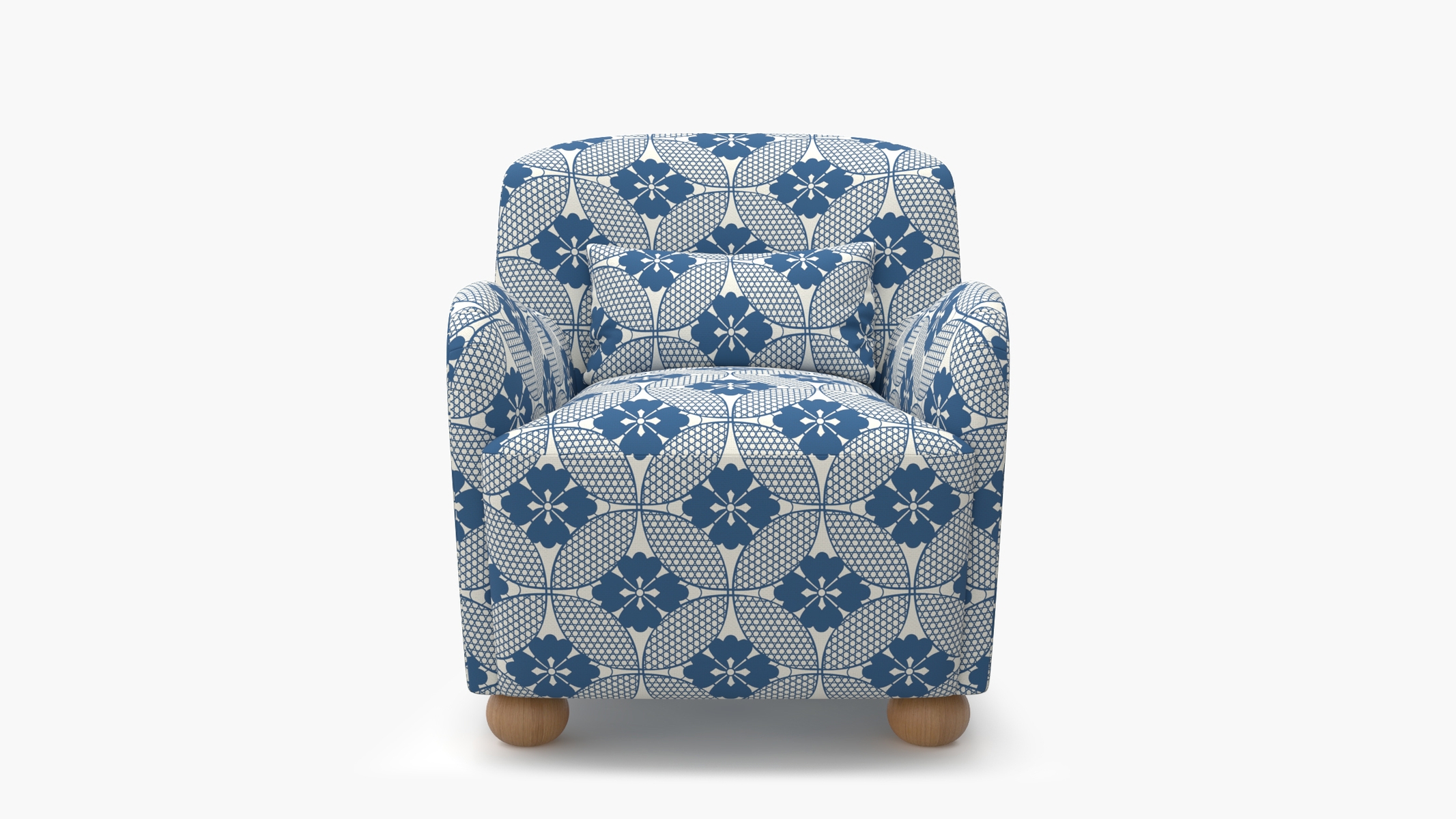 Club Chair, Bright Navy Solaire, Natural Bun Foot - Image 0