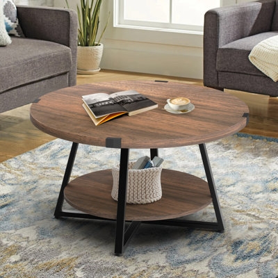 Jahaira Round Coffee Table with 2-Tier Storage Shelves - Image 0