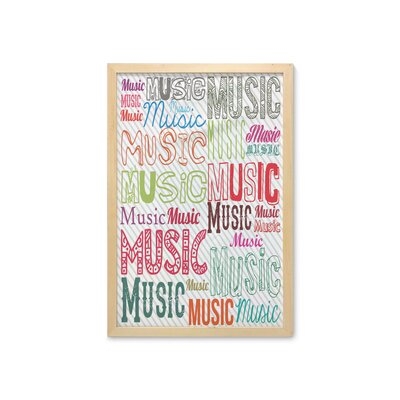 Ambesonne Modern Wall Art With Frame, Music Typography In Various Styles Rhythm Acoustic Harmony Melody Funky Illustration, Printed Fabric Poster For Bathroom Living Room Dorms, 23" X 35", Multicolor - Image 0