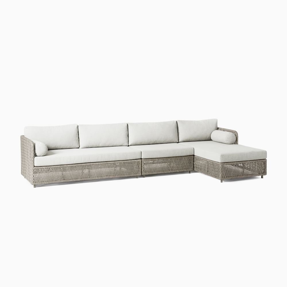 Coastal Outdoor 130 in 3-Piece Chaise Sectional, Silverstone - Image 0
