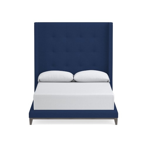 Presidio Box Tufted XTall Bed, Queen, Grey Leg, Perennials Performance Basketweave, Denim - Image 0