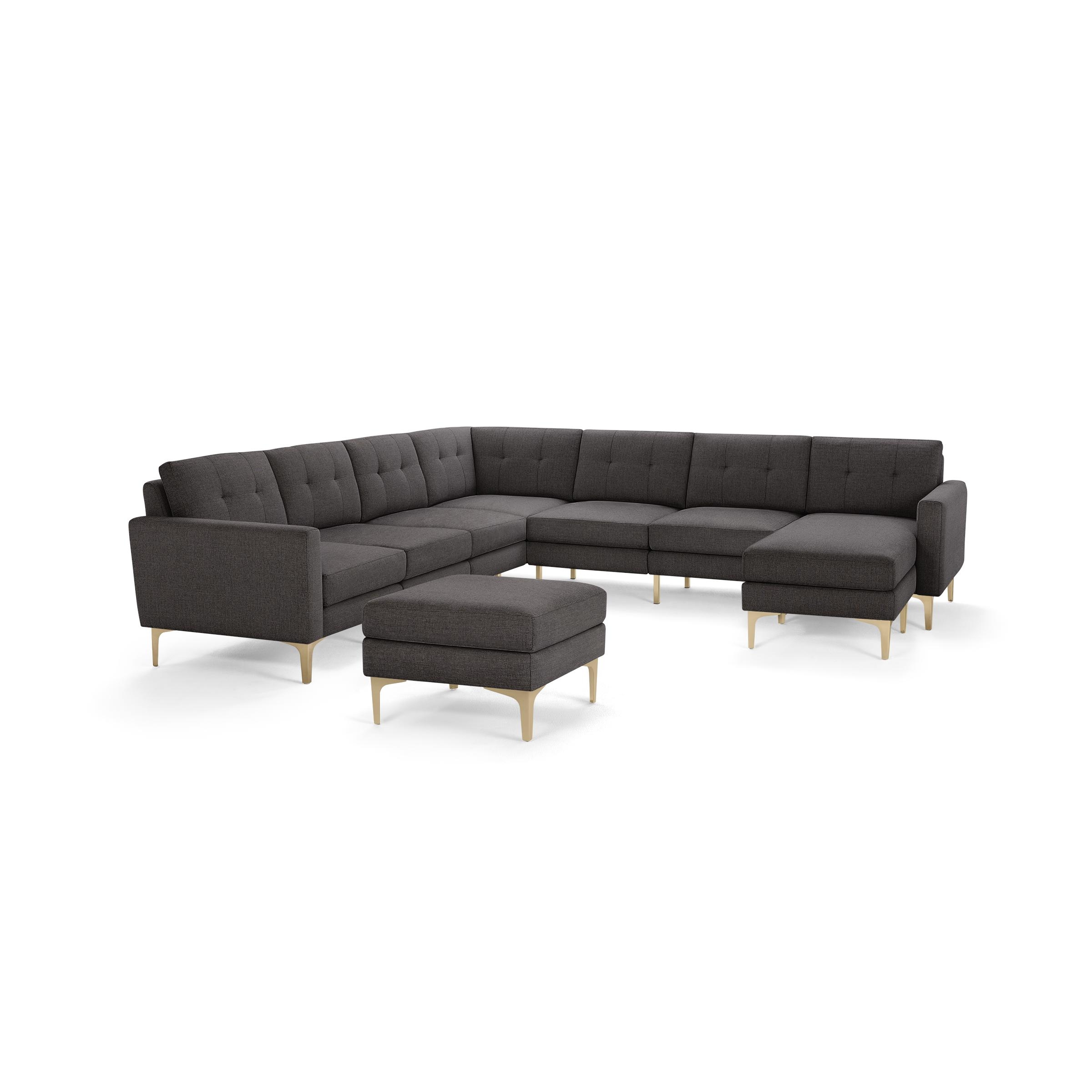 Nomad 7-Seat Corner Sectional with Chaise and Ottoman - Heather Charcoal - Performance Chenille / Brass - Metal / Block - Image 0