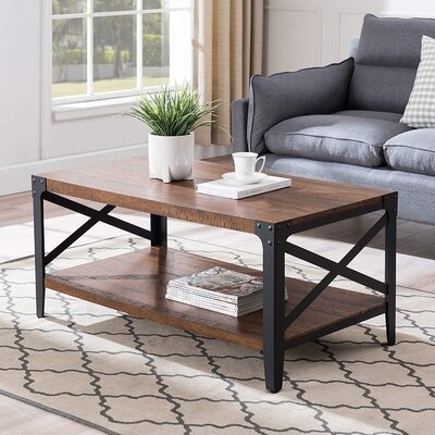 Williston Forge Industrial Coffee Table 40", With 2 Tiers Storage Shelf, Stable Cocktail Table With Metal Frame For Living Room, Easy Assembly, 40" L X 22" W X 18" H, Rustic Oak Dark - Image 0