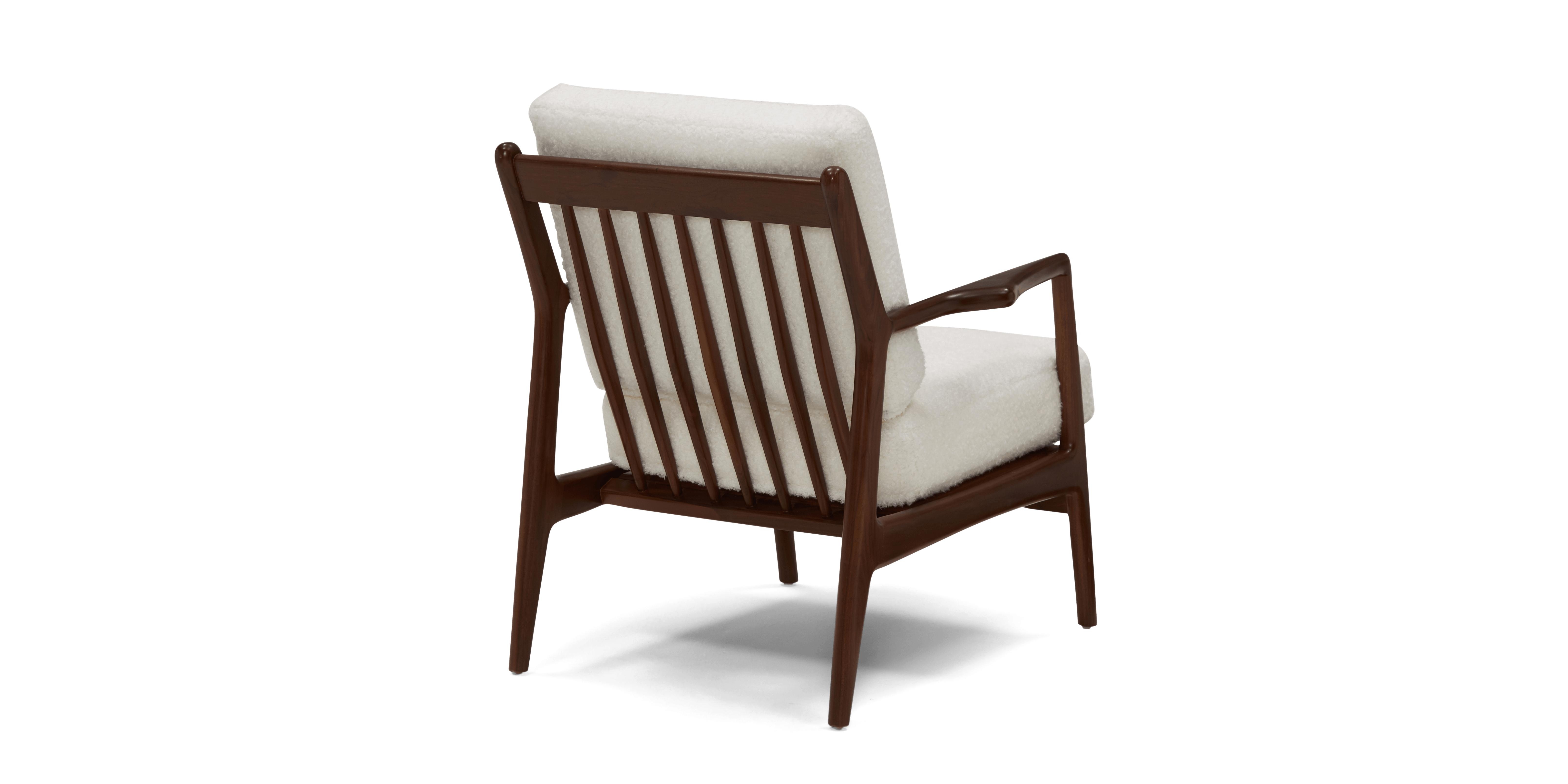 Beige/White Collins Mid Century Modern Chair - Shearling Whisper - Walnut - Image 3