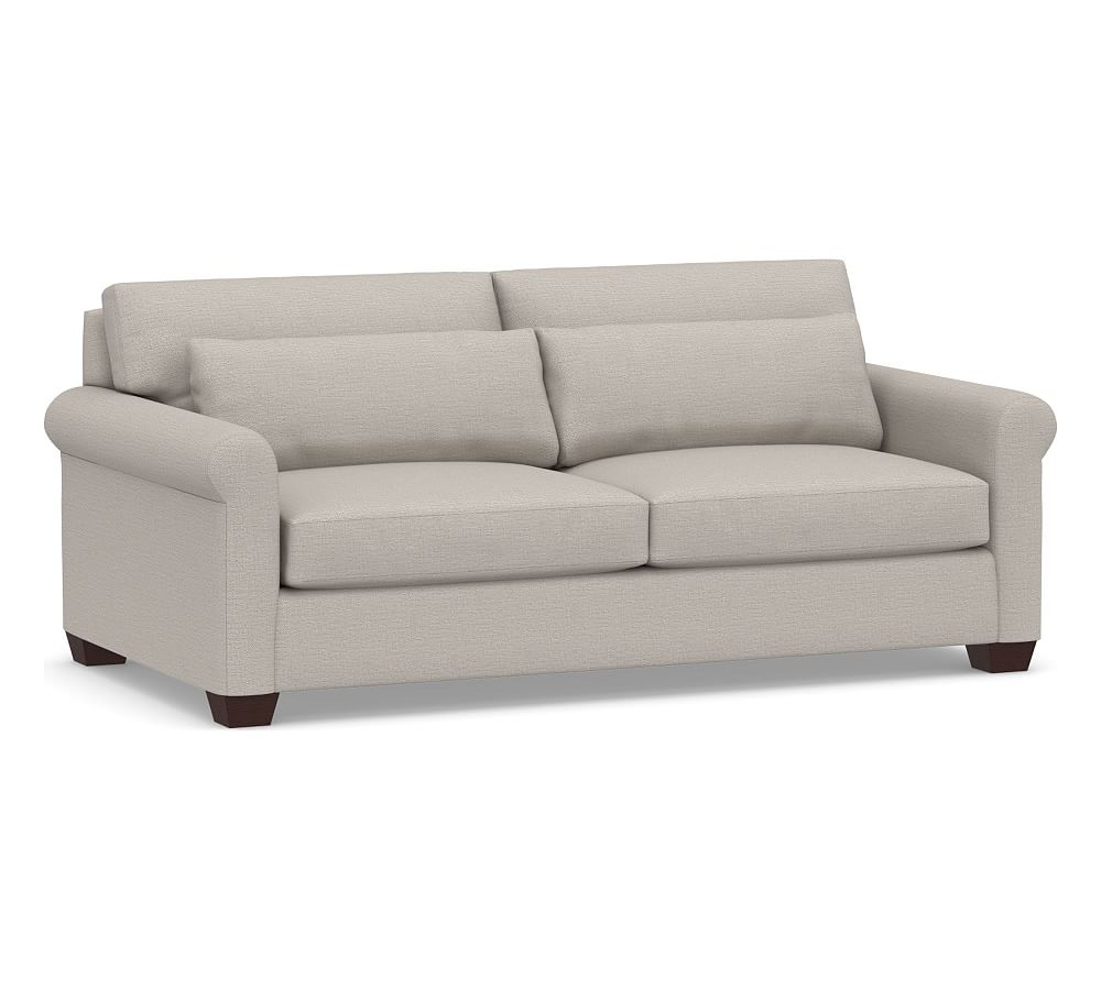 York Roll Arm Upholstered Deep Seat Sofa 2-Seater, Down Blend Wrapped Cushions, Chunky Basketweave Stone - Image 0