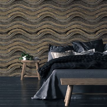 Peel &amp; Stick Travertine Wall Paper, Black And Gold - Image 0