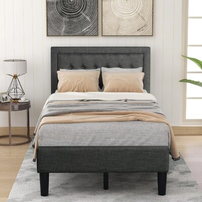 Drusilla Upholstered Button-Tufted Platform Bed With Strong Wood Slat Support - Image 0