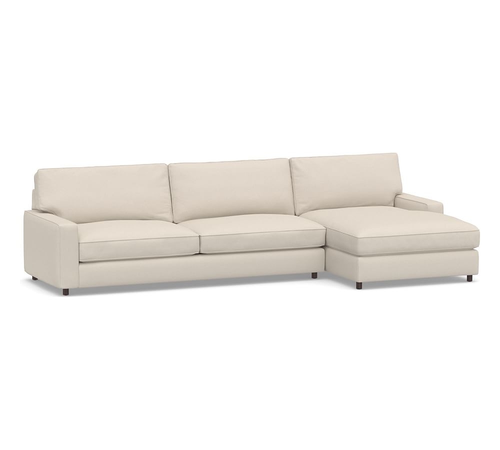 PB Comfort Square Arm Upholstered Left Arm Sofa with Wide Chaise Sectional, Box Edge, Memory Foam Cushions, Performance Brushed Basketweave Oatmeal - Image 0