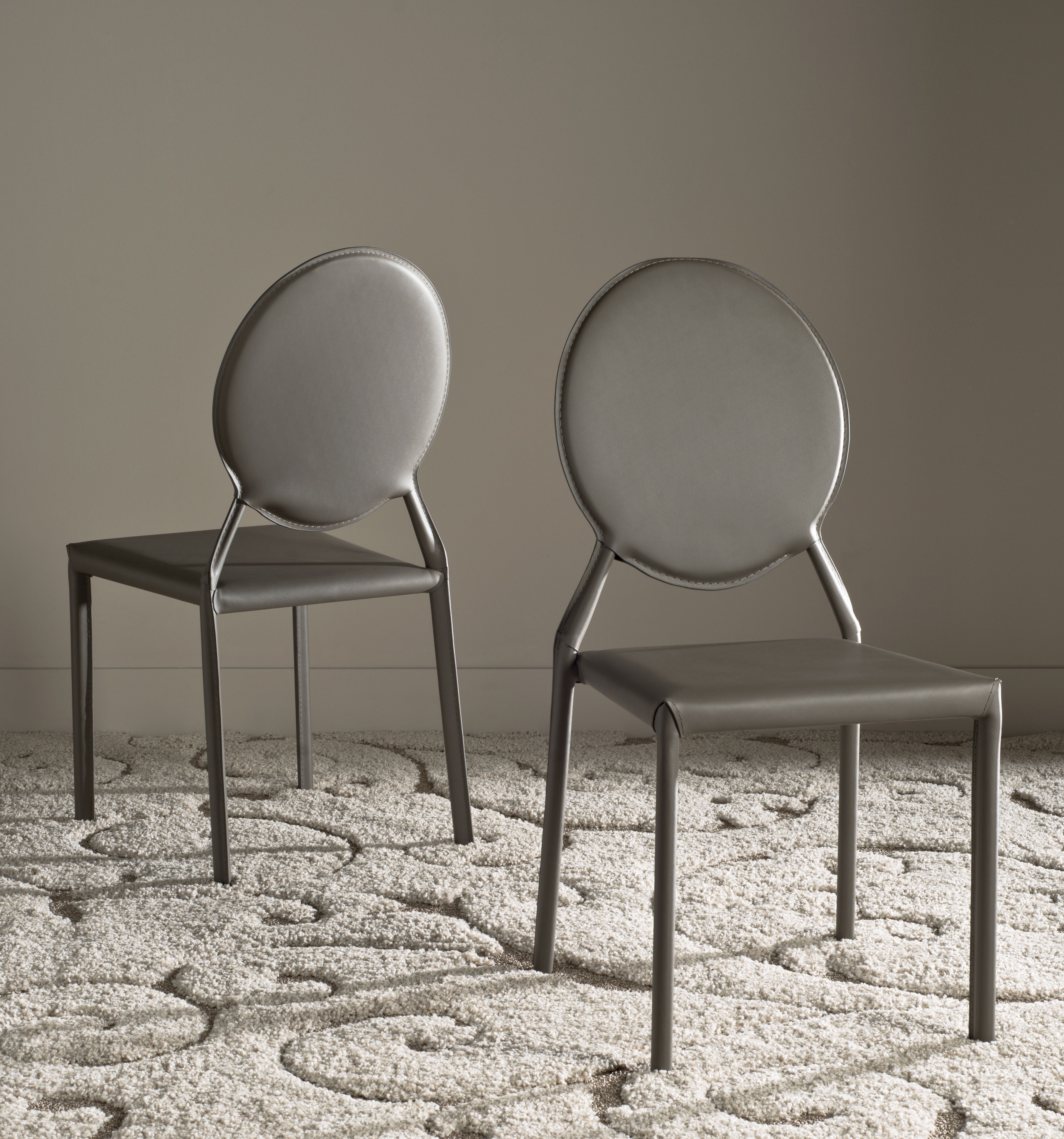 Warner 37''H Round Back Leather Side Chair - Grey - Safavieh - Image 5