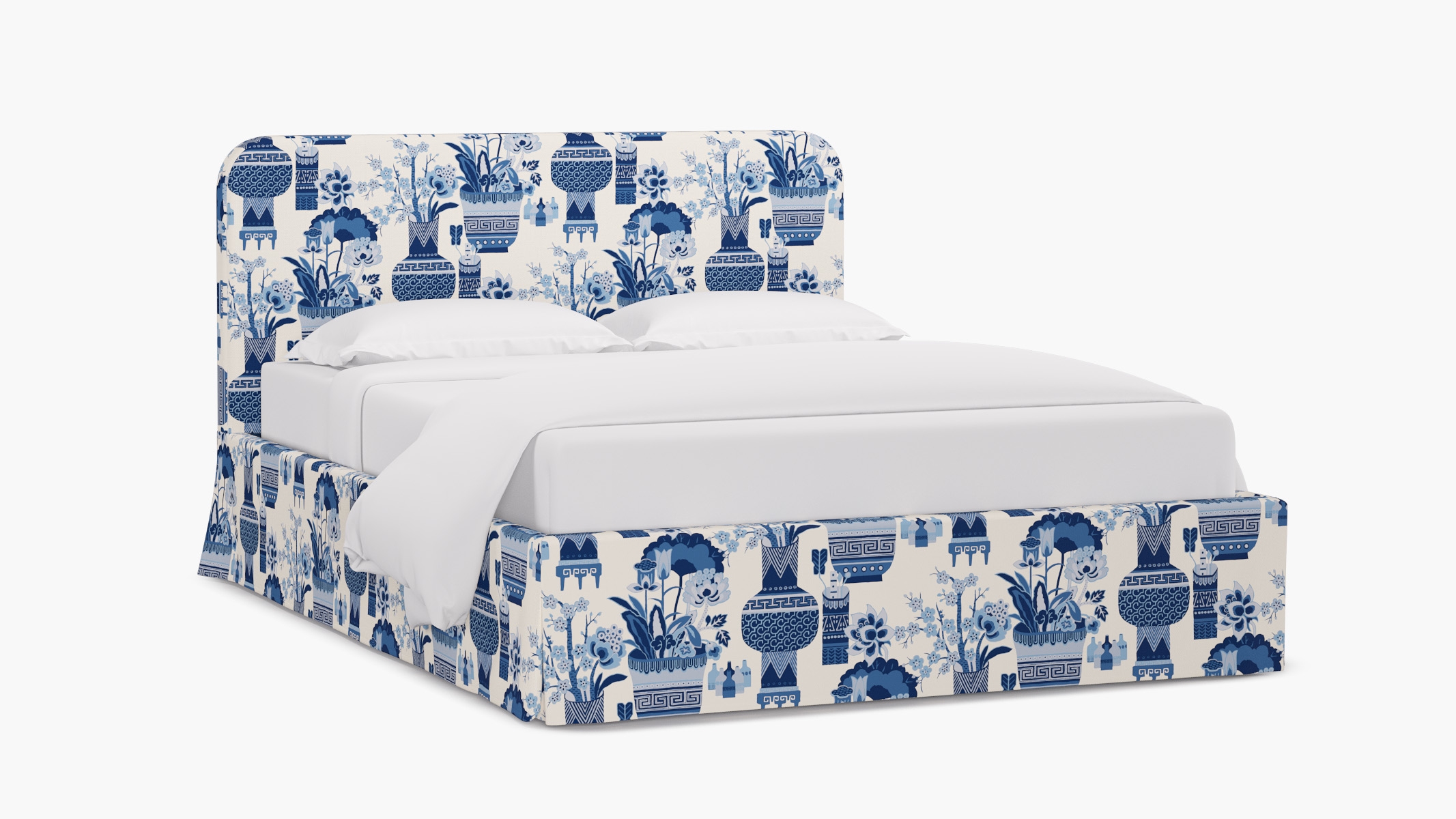 Skirted Platform Bed, Delft Kan-Shie, King - Image 1