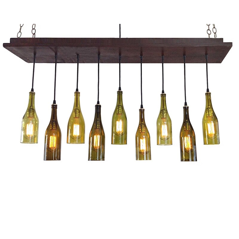 Industrial Lightworks 9 - Light Kitchen Island Linear Pendant with Wood Accents - Image 0