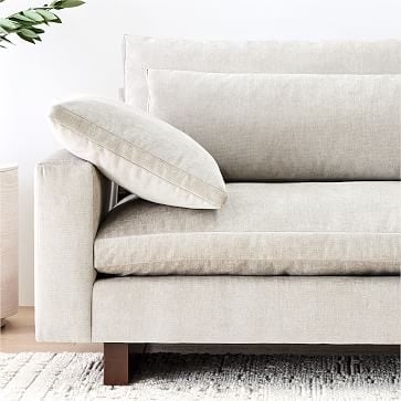 Harmony XL 104" Sofa, Down Blend, Yarn Dyed Linen Weave, Frost Gray, Dark Walnut - Image 3