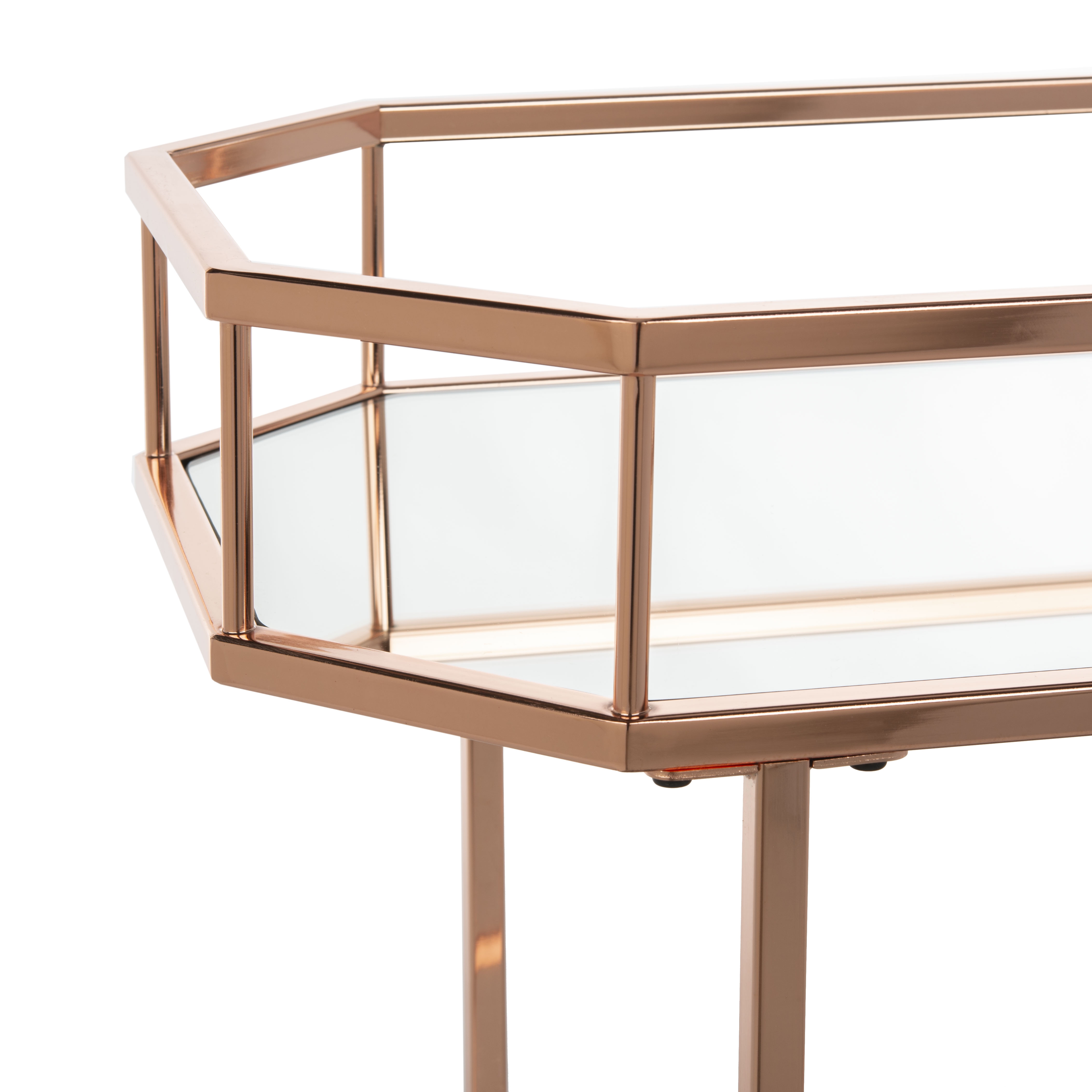 Silva 2 Tier Octagon Bar Cart - Rose Gold/Mirror - Safavieh - Image 3