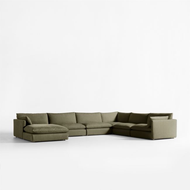 Unwind Modular 6-Piece L-Shaped Slipcovered Sectional Sofa with Chaise Lounge - Image 0