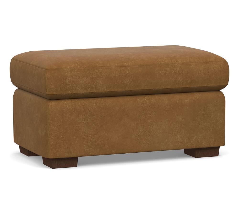 Shasta Square Arm Leather Ottoman, Polyester Wrapped Cushions, Nubuck Camel - Image 0