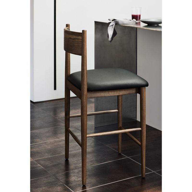 Petrie Barley Ash Black Leather Counter Stool - Image 1