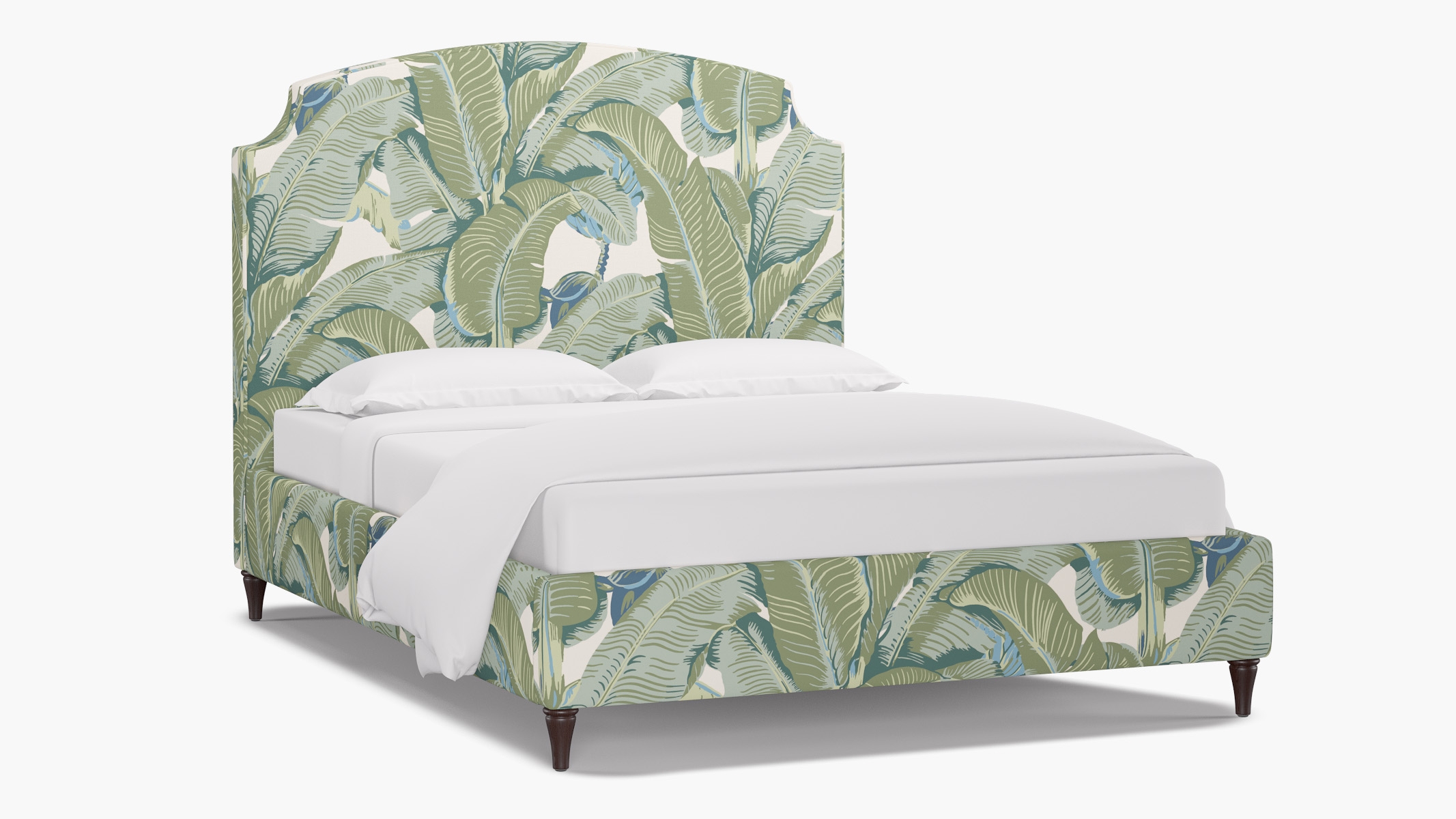 Cove Bed, Pistachio Martinique®, Espresso Decorative Tapered Leg, Queen - Image 1