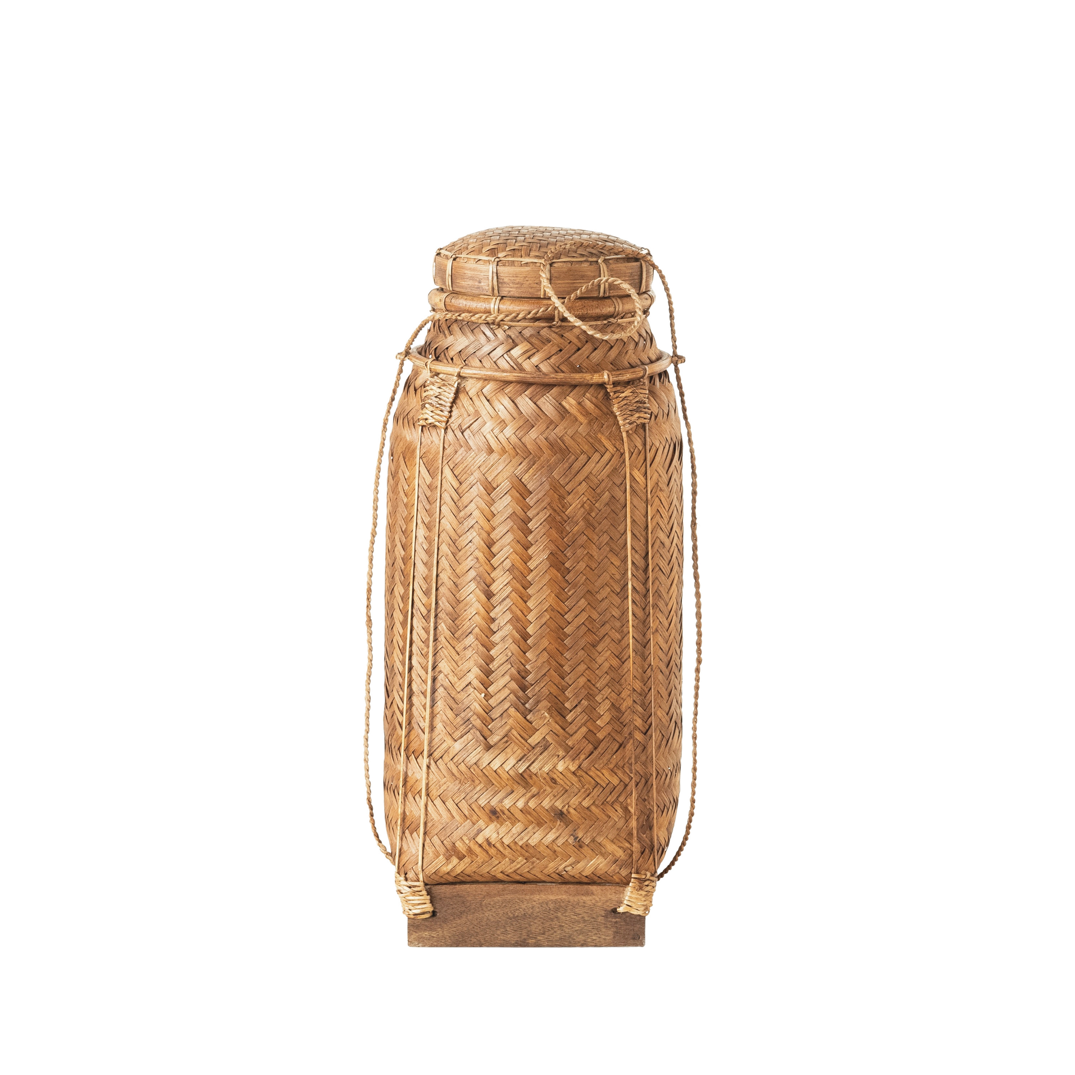 Artisanal Bamboo and Rattan Lidded Container, Natural - Image 0