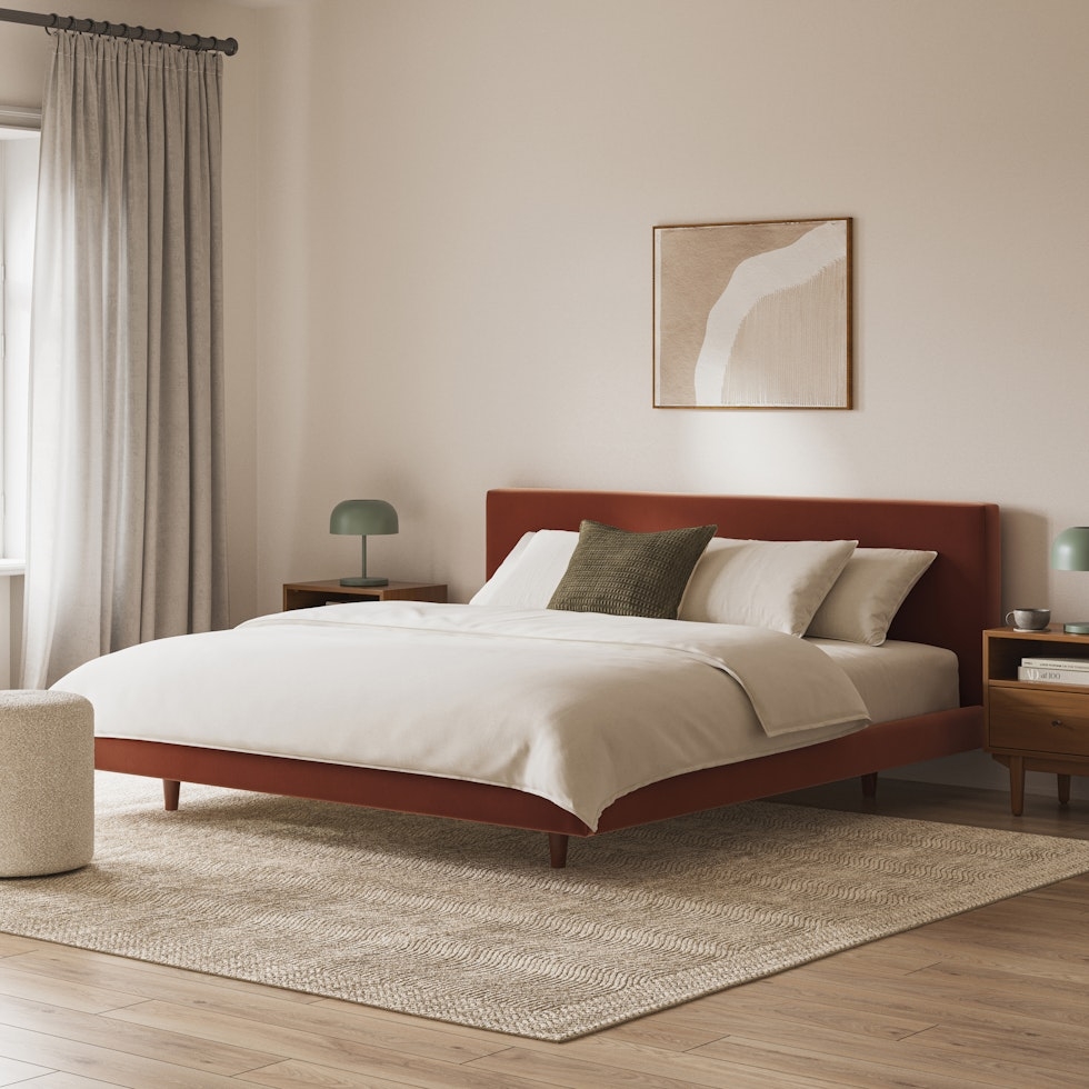 Tessu King Low Profile Velvet Bed - Hale Rust - Image 1