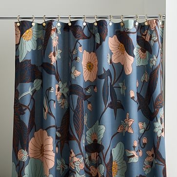 Poppy Floral Shower Curtain, Blue Mist, 72"x74" - Image 2