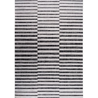 Sukie Modern Offset Stripe Indoor/Outdoor Ivory/Black rug - Image 0