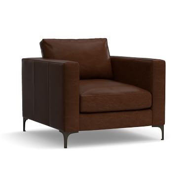 Jake Leather Armchair with Brushed Nickel Legs, Down Blend Wrapped Cushions Churchfield Camel - Image 1