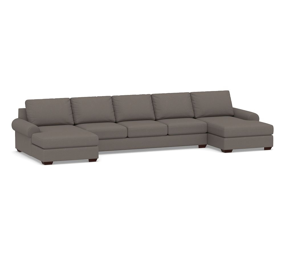 Big Sur Roll Arm Upholstered U-Chaise Grand Sofa Sectional, Down Blend Wrapped Cushions, Performance Heathered Tweed Graphite - Image 0