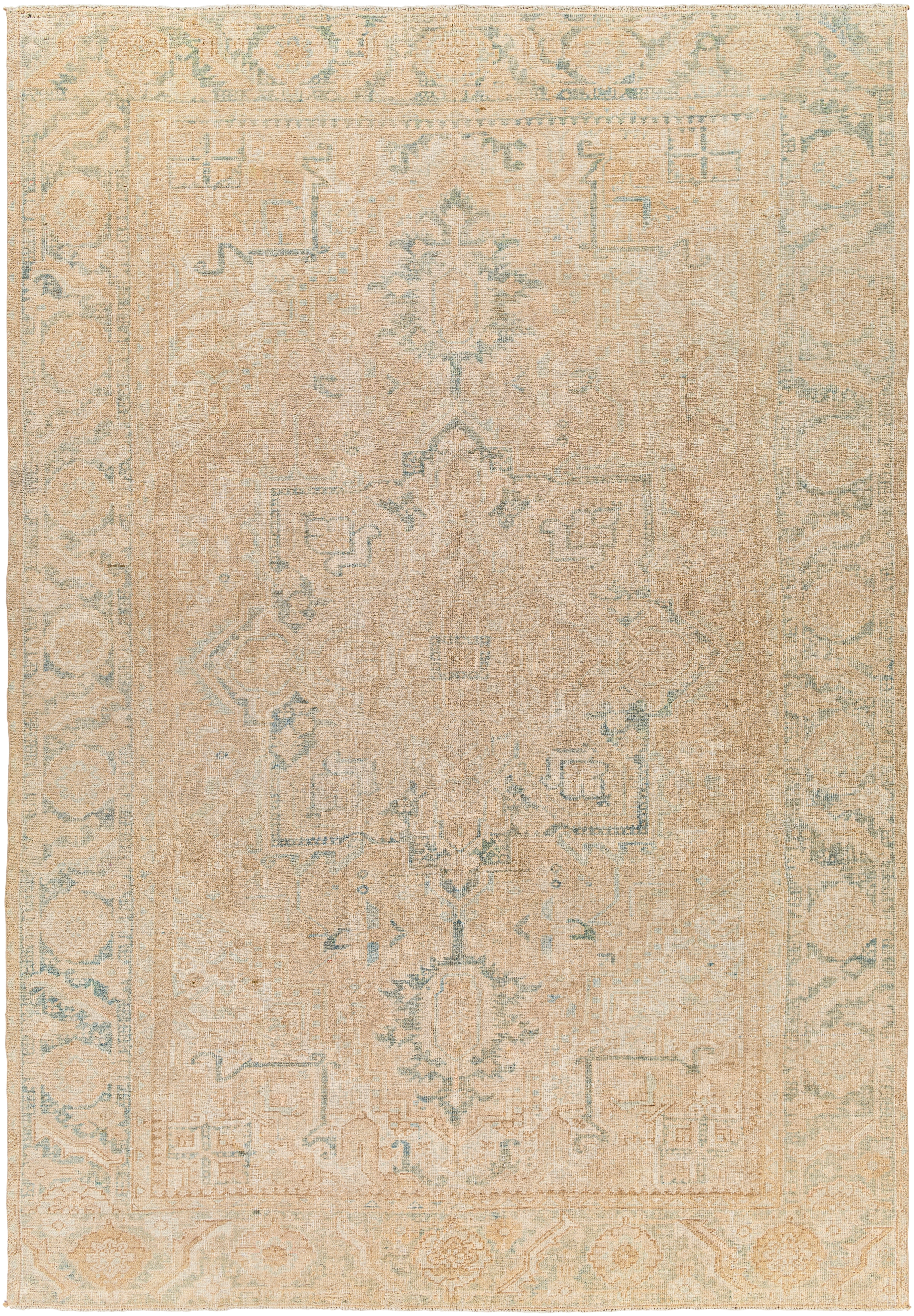 Antique One of a Kind Beige Indoor 7'3" x 10'4" Handmade Rug - Image 0