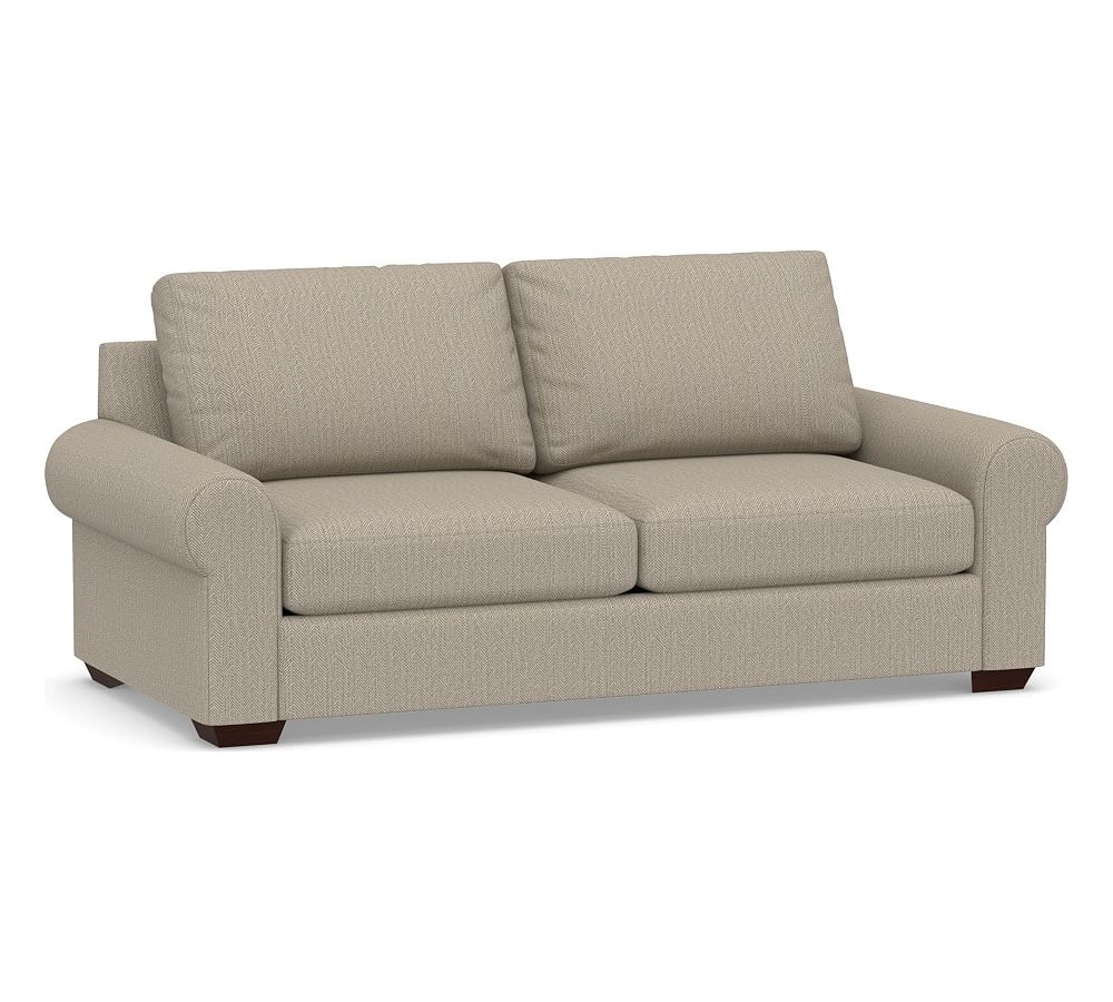 Big Sur Roll Arm Upholstered Sofa 84", Down Blend Wrapped Cushions, Sunbrella(R) Performance Herringbone Light Gray - Image 0