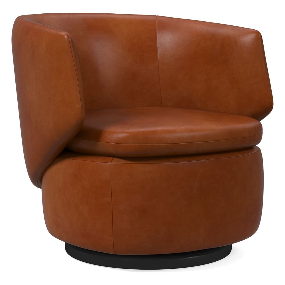 Crescent Swivel Chair, Poly, Vegan Leather, Saddle - Image 1