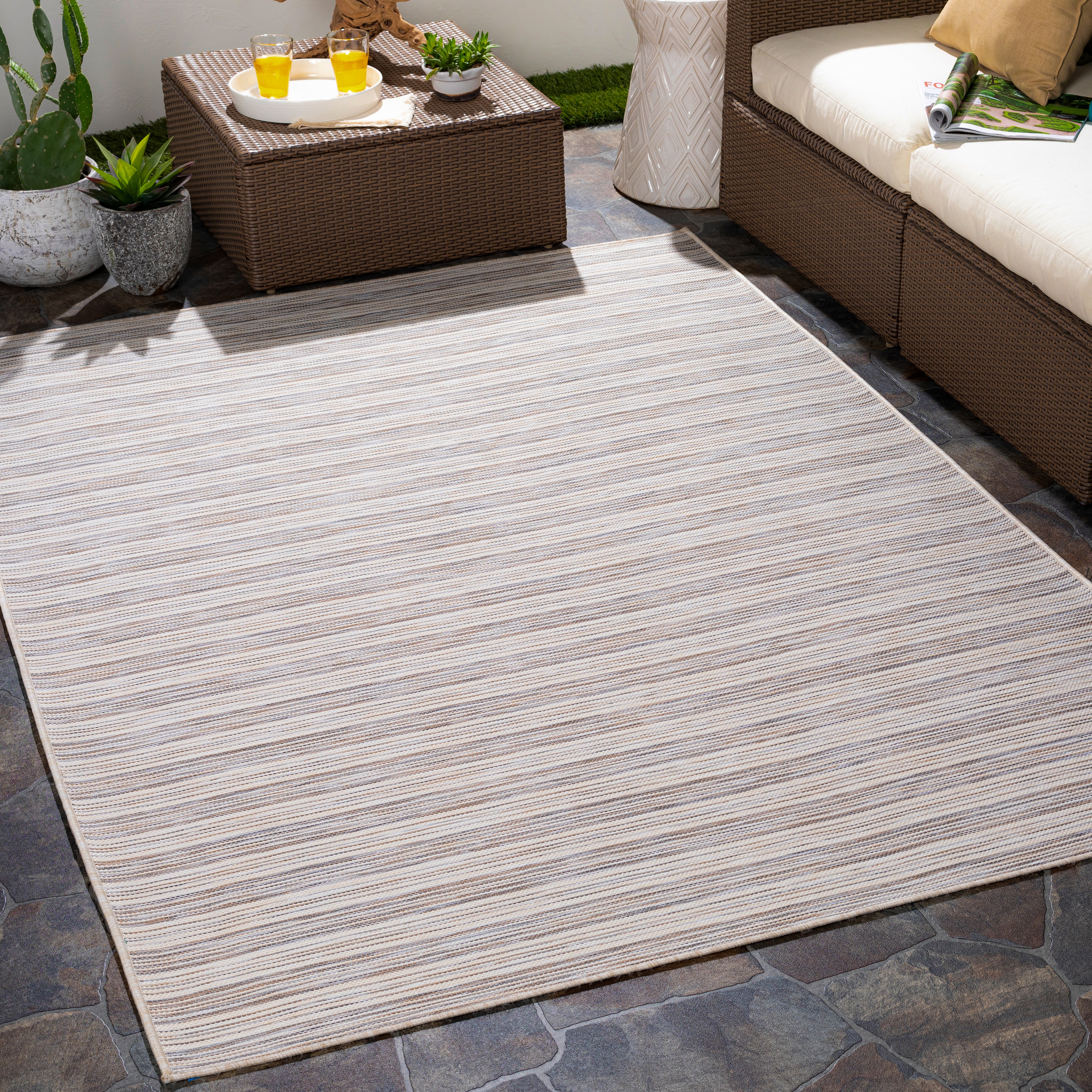 Pasadena Beige Outdoor 2'6" x 7'3" Machine Woven Rug - Image 1