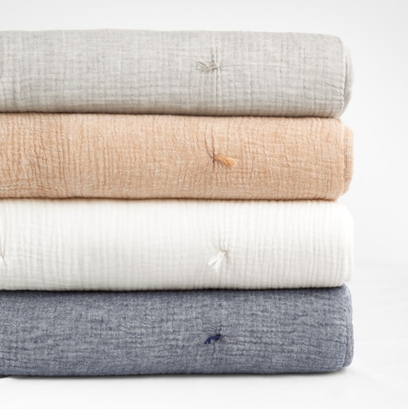 Crinkle Cotton Linen Blend Pebble Grey King Comforter - Image 1