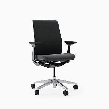 Steelcase Think HA Task Chair, Hard Casters Black Frame Medium Grey Upholstered Back / Polished Aluminum - Image 1