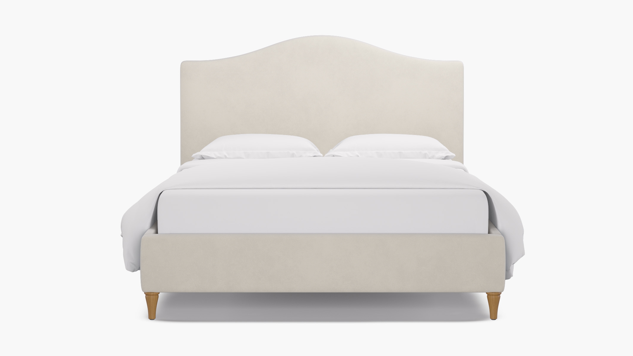 Camelback Bed, White Performance Velvet, Natural Decorative Tapered Leg, King - Image 0