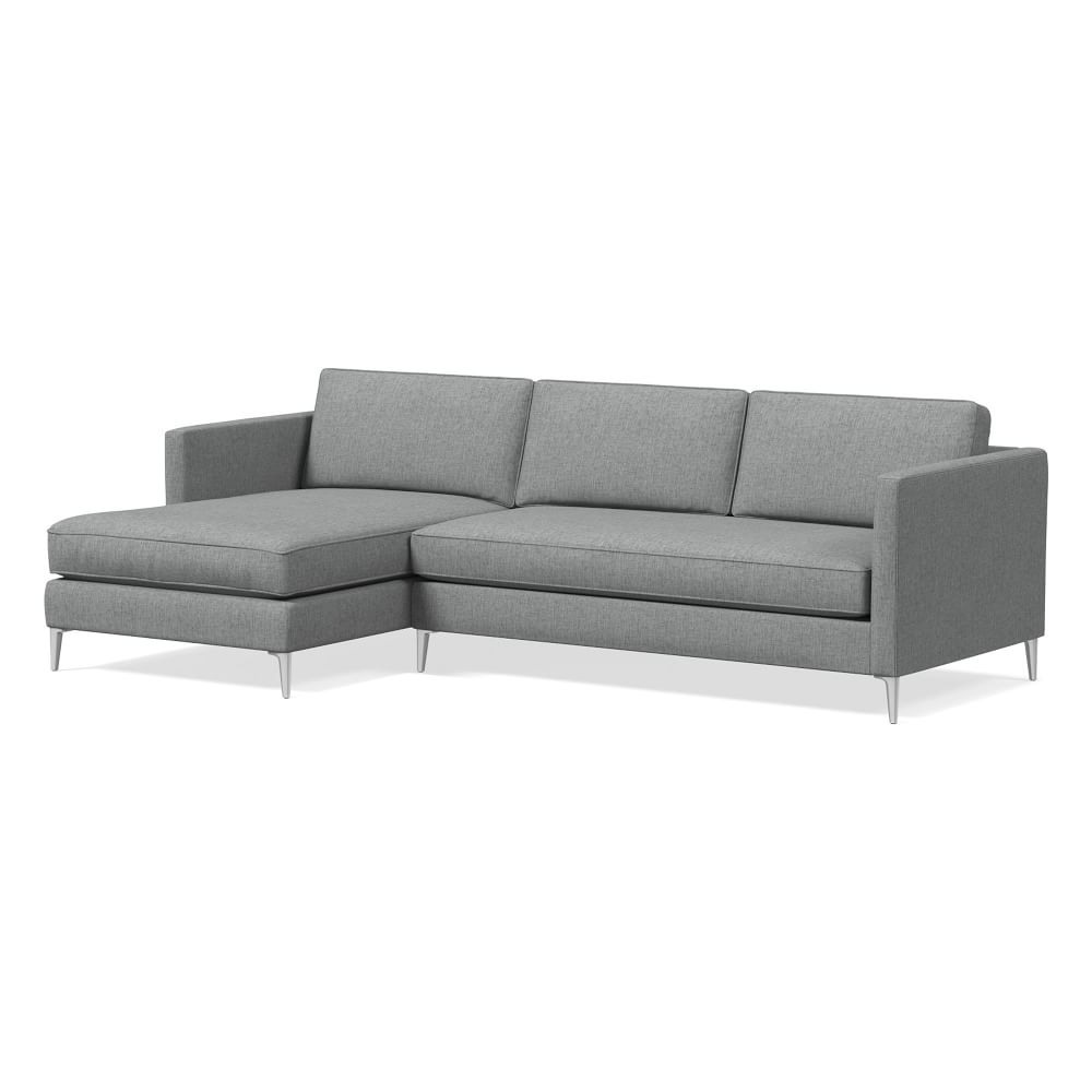 Harris Loft 106" Left 2-Piece Chaise Sectional, Performance Coastal Linen, Anchor Gray, Polished Stainless Steel - Image 0