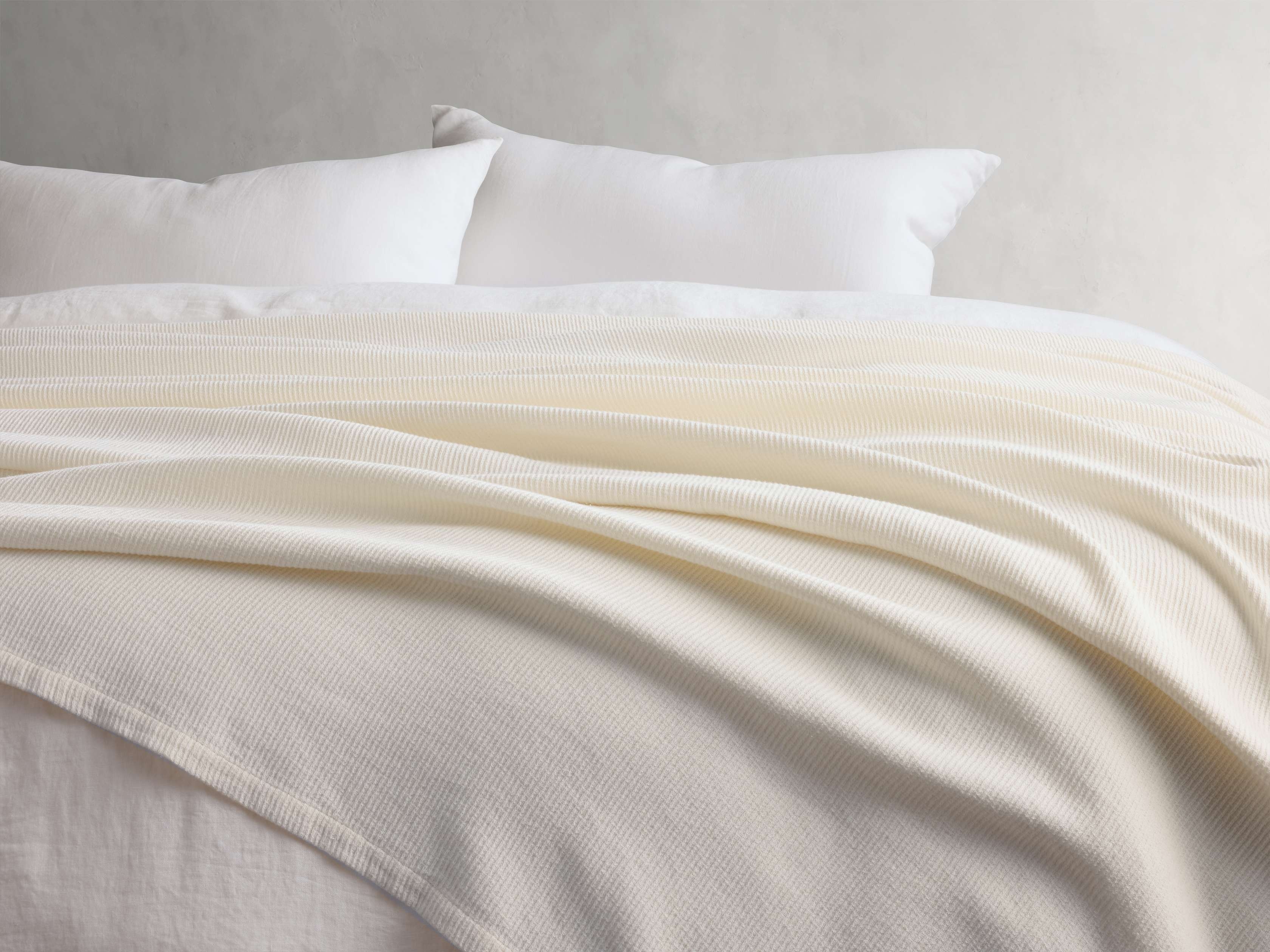Paden Linen Ribbed Bed Blanket in Cotton Queen White  Ivory  - Image 0