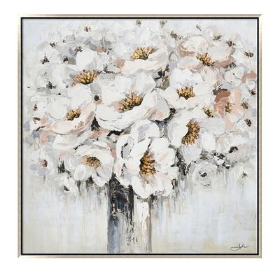 'White Bouquet in Vase' - Floater Frame Painting Print on Canvas - Image 0